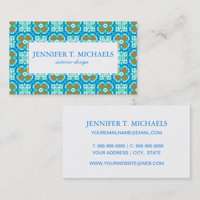 Carte De Visite Motif ethnique turquoise (Devant / Derrière)