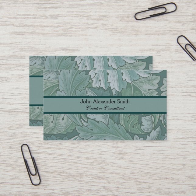 Carte De Visite Motif feuille d'acanthe bleu sarcelle de William M (Devant/Arrière en situation)