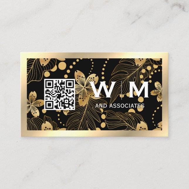 Carte De Visite Motif Feuille d'or | Code QR (Devant)