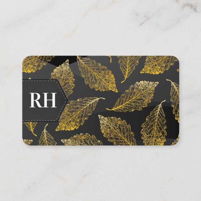 Carte De Visite Motif feuille d'or | Monogramme (Devant)