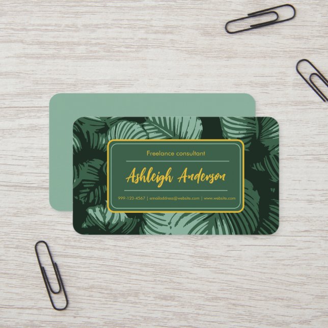 Carte De Visite Motif Feuille naturel Boho Sage Green (Devant/Arrière en situation)