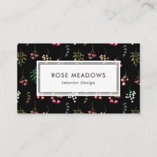 Carte De Visite Motif Fleurs Sauvages Bohème Noir