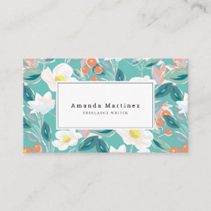 Carte De Visite Motif floral blanc Turquoise