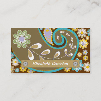 Carte De Visite Motif floral brun rétro, turquoise