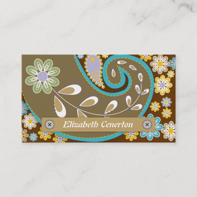 Carte De Visite Motif floral brun rétro, turquoise (Devant)
