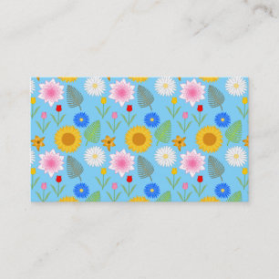Carte De Visite Motif floral coloré sur le bleu