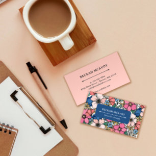 Carte De Visite Motif floral corail rose bleu coloré