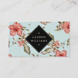 Carte De Visite Motif floral de Chinoiserie élégant sur le bleu