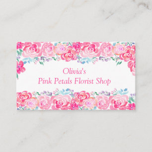 Carte De Visite Motif floral de rose à l'aquarelle