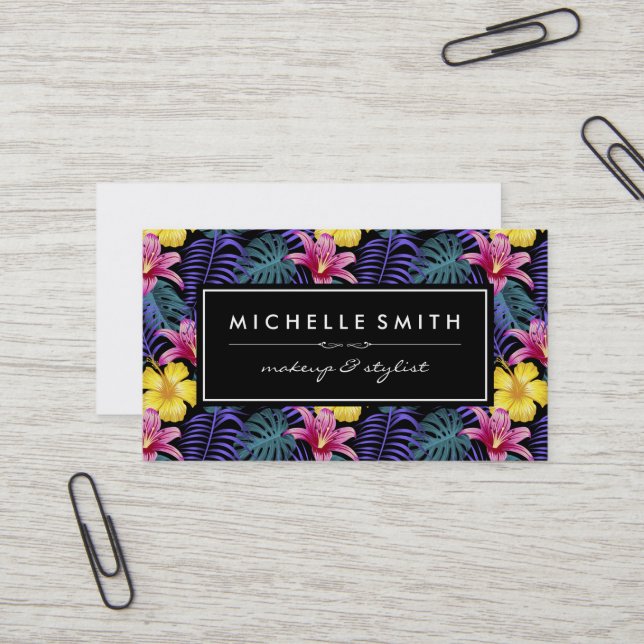 Carte De Visite Motif floral exotique (Devant/Arrière en situation)