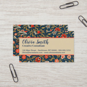 Carte De Visite Motif floral indo-persan bohème vintage rouge