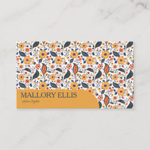 Carte De Visite Motif floral paisley orange   Coiffeur