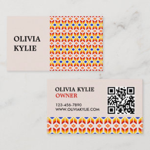 Carte De Visite Motif floral pixel géométrique en rouge orange jau