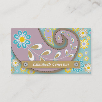 Carte De Visite Motif floral rétro violet bleu paisley