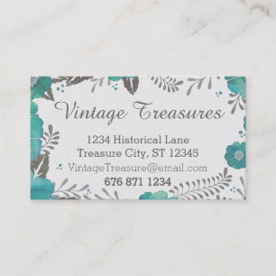 Carte De Visite Motif floral rustique gris et menthe vintage