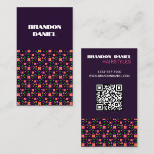 Carte De Visite Motif floral sans couture vibrant sur fond violet 