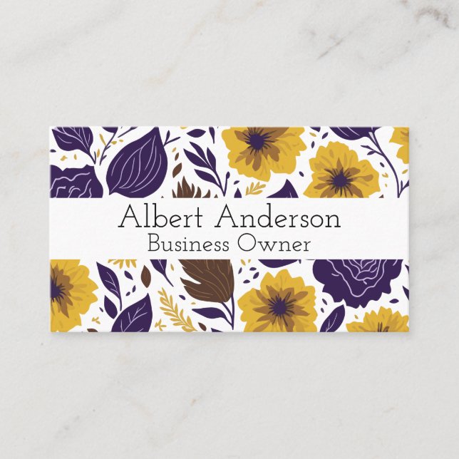 Carte De Visite Motif floral violet jaune (Devant)