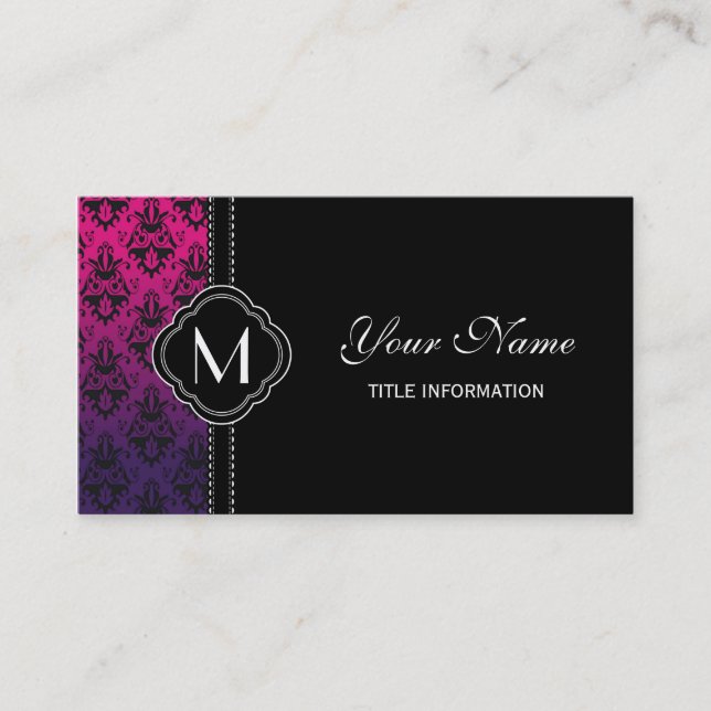 Carte De Visite Motif fuchsia et pourpre de damassé (Devant)