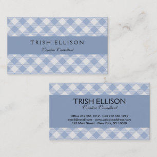 Carte De Visite Motif Gingham Bleu Clair Imprimé Carreaux Classiqu