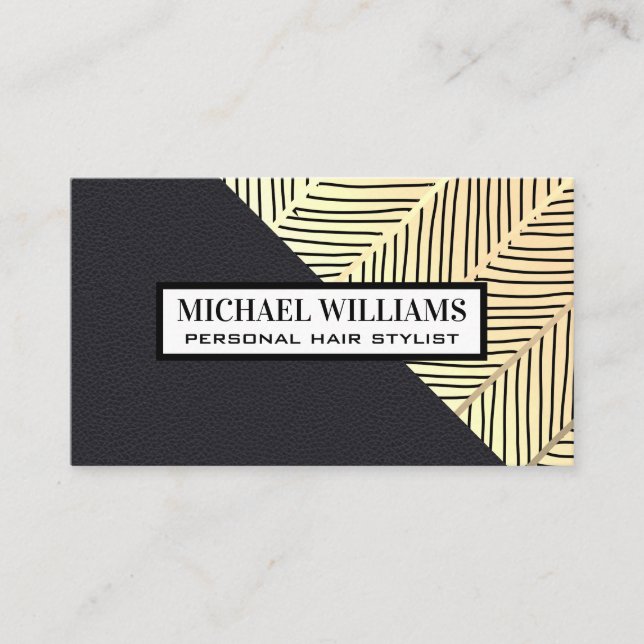 Carte De Visite Motif Gold Line | Bloc couleur cuir (Devant)