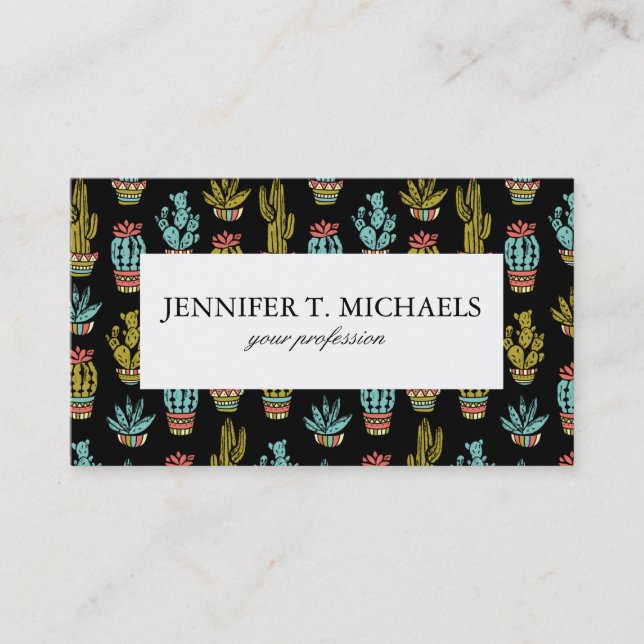 Carte De Visite Motif grunge foncé de cactus (Devant)