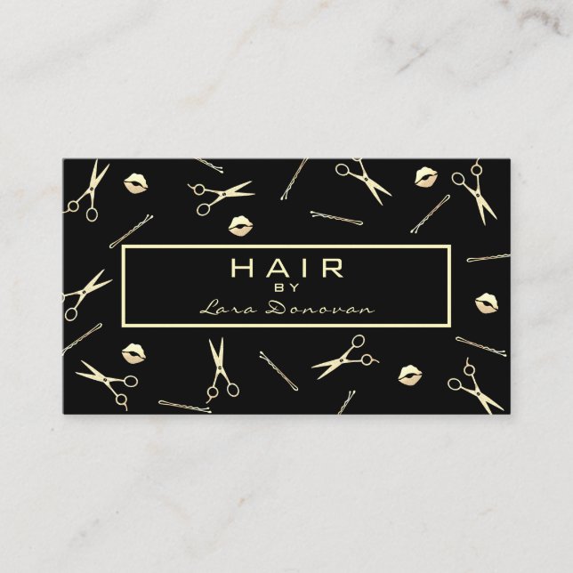 Carte De Visite Motif Hair Stylist Luxury Gold Scissors (Devant)