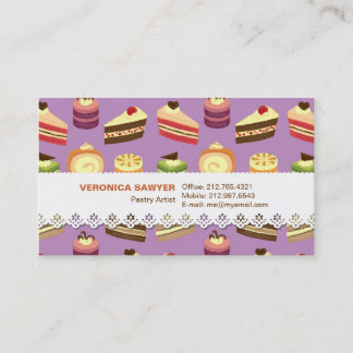 Carte De Visite Motif illustré par gâteaux mignons de thé et