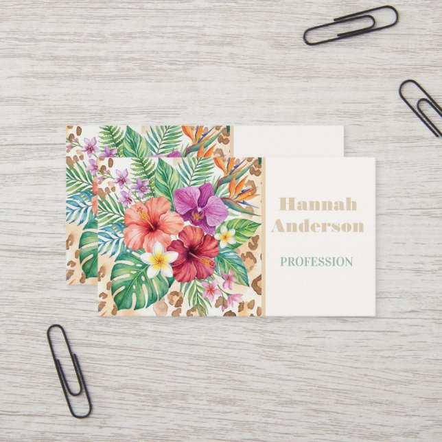 Carte De Visite Motif Imprimé Léopard Floral Tropical (Devant/Arrière en situation)