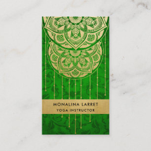 Carte De Visite Motif Mandala Gold Foil Damask Faux vert