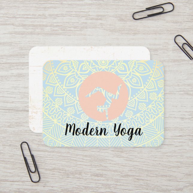 Carte De Visite Motif Mandala | Logo de la Pose de Yoga (Devant/Arrière en situation)