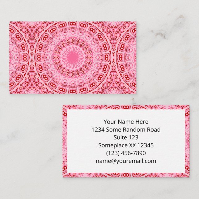 Carte De Visite Motif Mandala Rouge et Rose (Devant / Derrière)