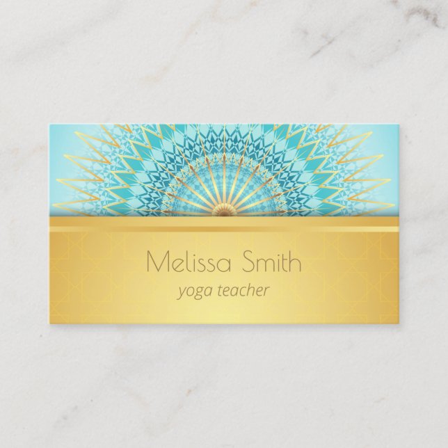 Carte De Visite Motif Mandala Turquoise Or (Devant)