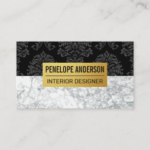 Carte De Visite Motif métallique Damas noir   MARBRE BLANC