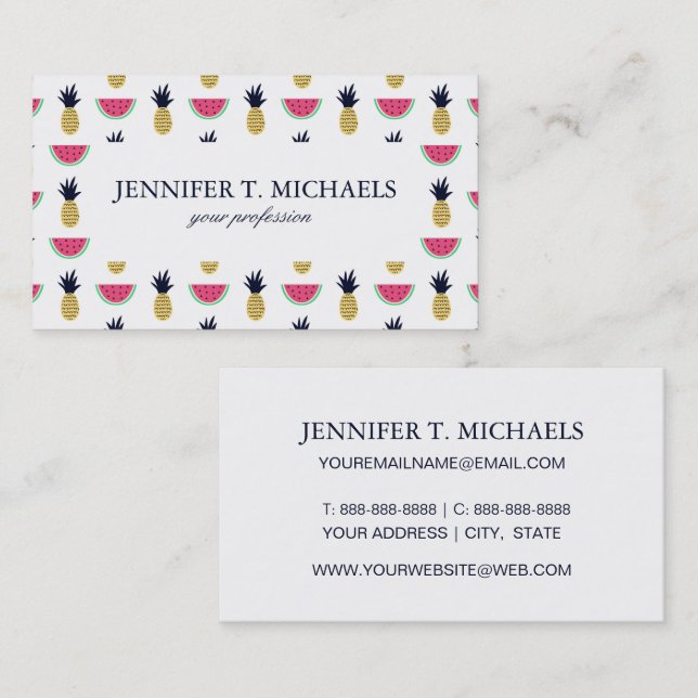 Carte De Visite Motif mignon de griffonnage d'ananas et de (Devant / Derrière)