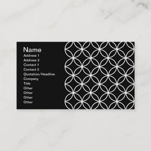 Carte De Visite Motif Moderne Cercles Superposés Noir Blanc (Devant)