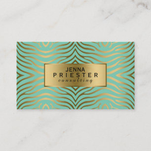 Carte De Visite Motif moderne Mint Green & Gold Zebra Stripes