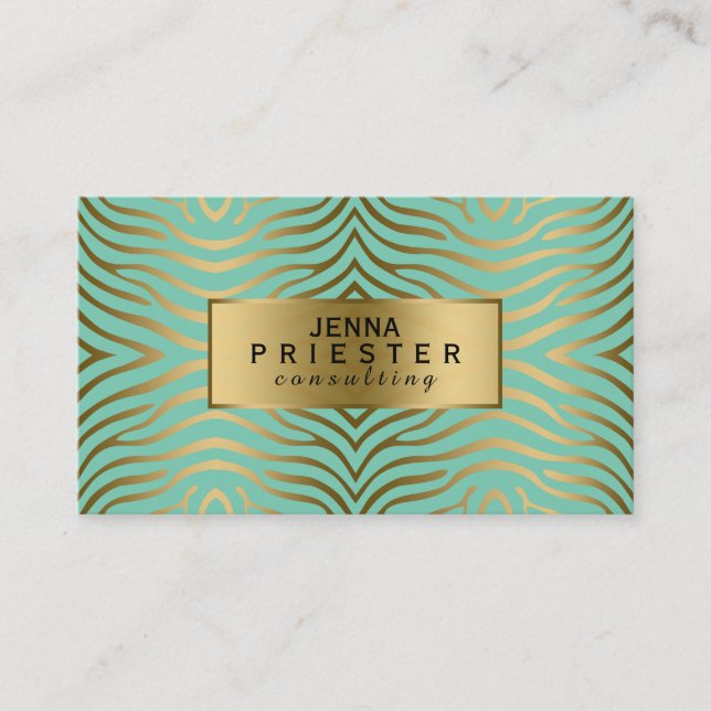 Carte De Visite Motif moderne Mint Green & Gold Zebra Stripes (Devant)