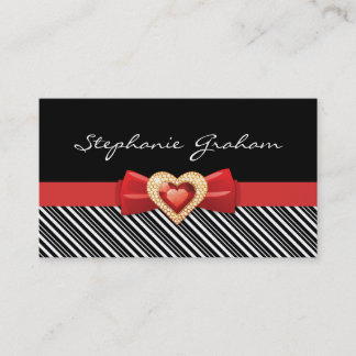 Carte De Visite Motif noir blanc rayé avec arc rouge et bijou