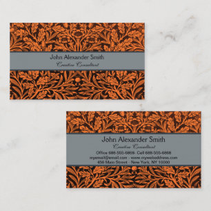 Carte De Visite Motif Noir Orange Brûlé Vintage William Morris