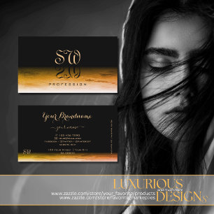 Carte De Visite Motif noir orange foncé couleur marbre noir