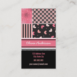 Carte De Visite Motif noir rose de plaid de rayures de contrôles