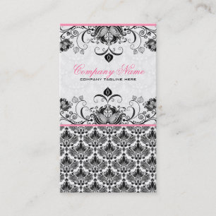 Carte De Visite Motif noir rose et blanc rétro aux Damas florales