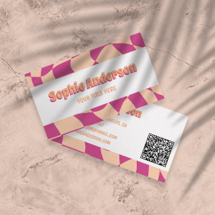 Carte De Visite Motif ondulé rose et pêche rétro avec code QR