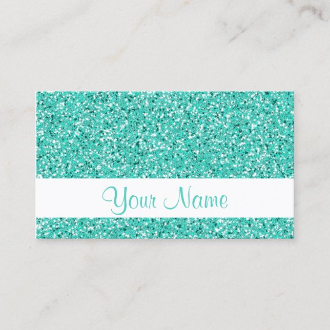 Carte De Visite Motif Pailleté Turquoise Aspect (Devant)
