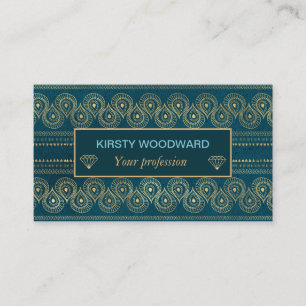 Carte De Visite Motif Paon Teal et Or Bohème