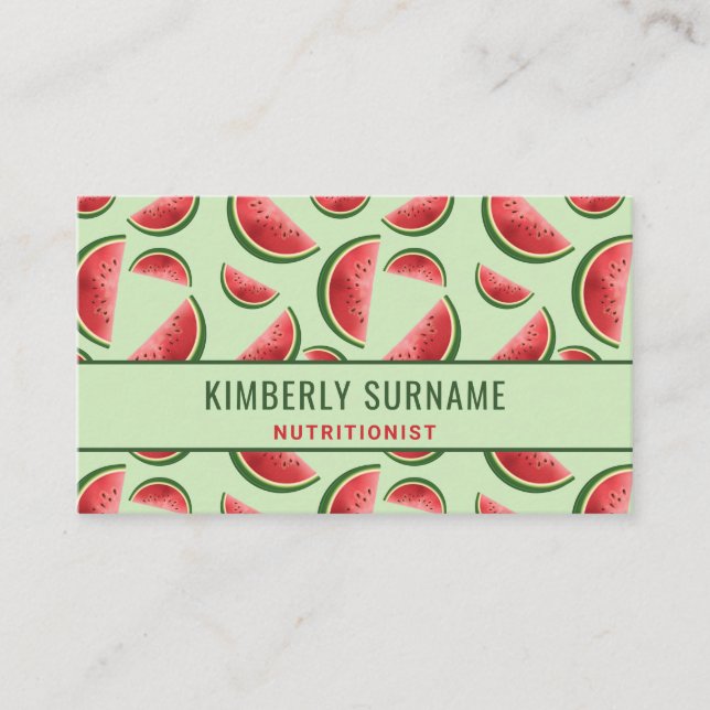 Carte De Visite Motif Pastèque sur Nutritionniste Vert (Devant)