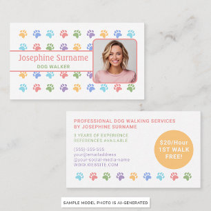 Carte De Visite Motif Pattes Colorées avec Photo Personnalisée Pro