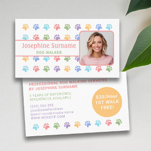 Carte De Visite Motif Pattes Colorées avec Photo Personnalisée Pro