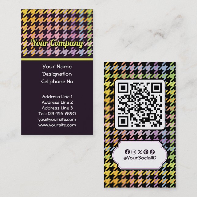Carte De Visite Motif Rainbow Houndstooth (Devant / Derrière)