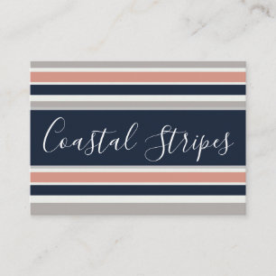 Carte De Visite Motif rayures côtier gris bleu marine rose